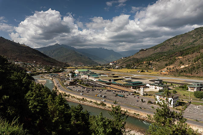 Bird's Eye View of Paro Airport, cradled in the Himalayas, 2018