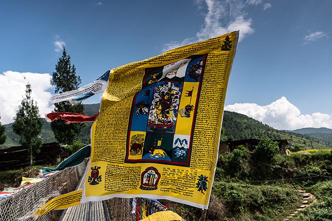 A payer flag fluttering at the Punakha Suspension Bridge, 2018