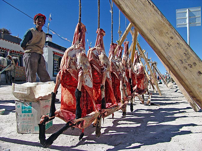 Meat for sale in Old Tingri, 2004