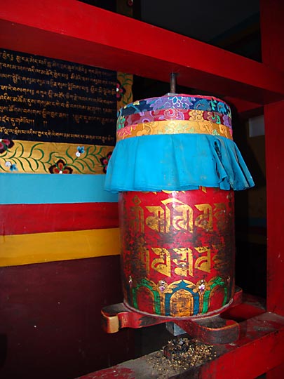 A colorful prayer wheel in Samyai Monastery, 2004