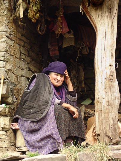 A local woman in front of her home alongside of the way to Shatili, Khevsureti 2007