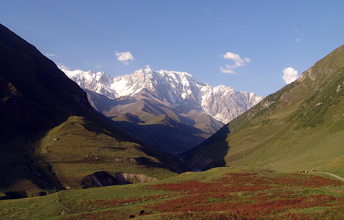 The view of Mount Shkhara from Ushguli, Upper Svaneti 2007