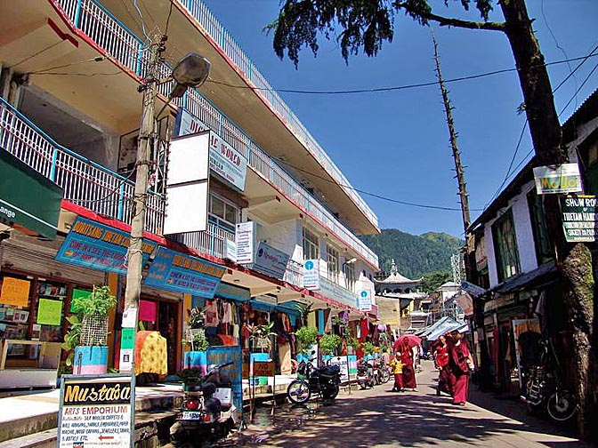 The colorful Temple road in McLeod Ganj, 2004