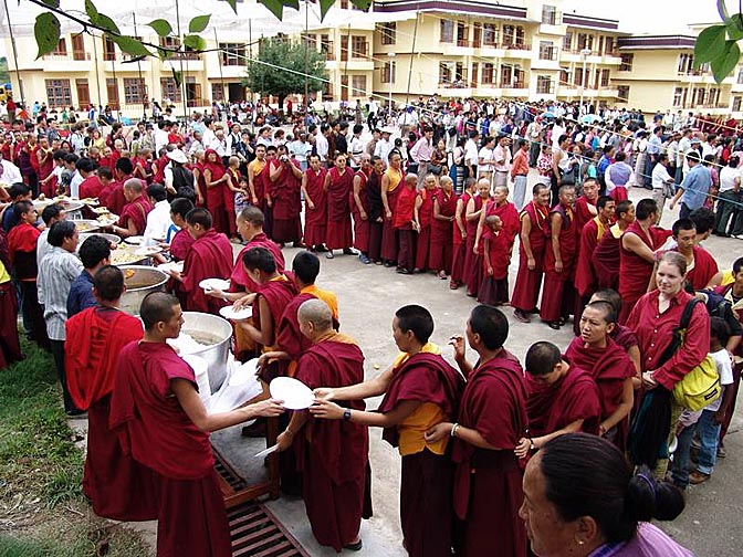 A free lunch at the Karmapa birthday celebration, at Gyuto Monastery, Sidmbari, 2004