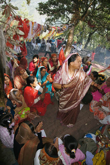 Women dancing and singing on Maha Ashtami, the eighth day of Durga Puja festival, Pangu 2011