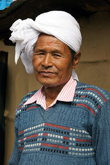 Man in traditional Rung turban to honor the Vijayadashami/Dasara Puja, Pangu 2011