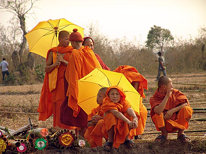 Novice Buddhist monks, The Rocket Festival in Ban Na Mai village, near Muang Sing 2007