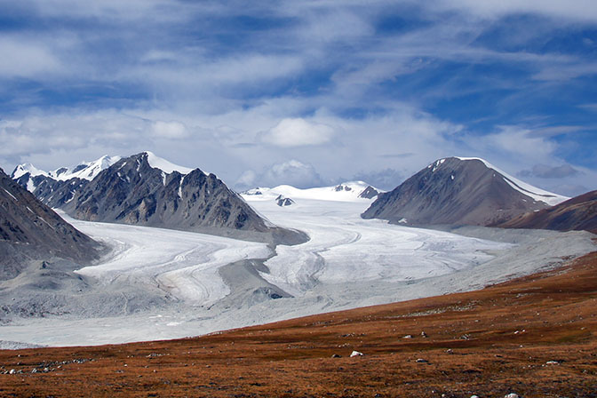 The great Potanin glacier (on right) in Tavan Bogd, 2014