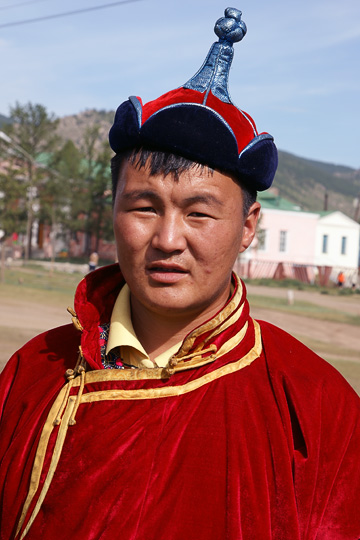 A wrestling judge in traditional Mongolian dress, Tsetserleg 2010