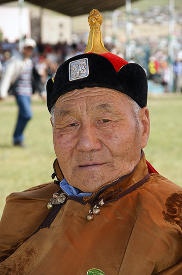 An official at the wrestling match in traditional Mongolian dress, Tsetserleg 2010