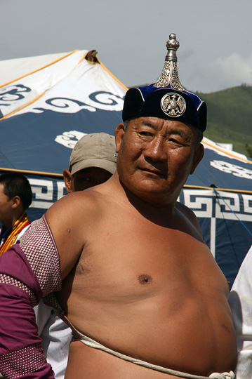 A wrestler in wrestling traditional outfit, Tsetserleg 2010