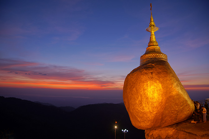 Kyaik-htee-yoe (Kyaiktiyo), The Golden Rock Pagoda at sunset, 2016