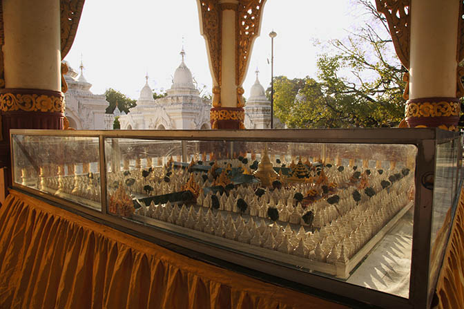 A model of the shrines housing inscriptions engraved in stone at Sandar Muni (Sandamuni) Pagoda, Mandalay 2015