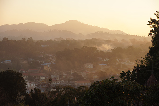 Kalaw nestled between mountains from Tein Taung hill at sunset, 2015