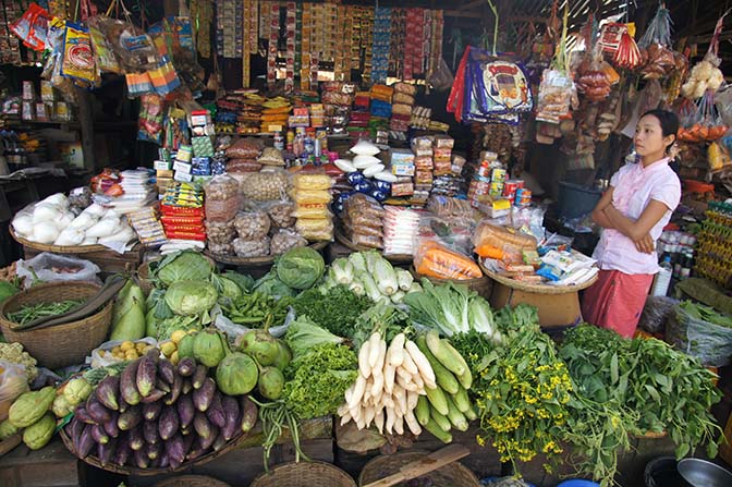 A colorful stall in the market, Popa 2015