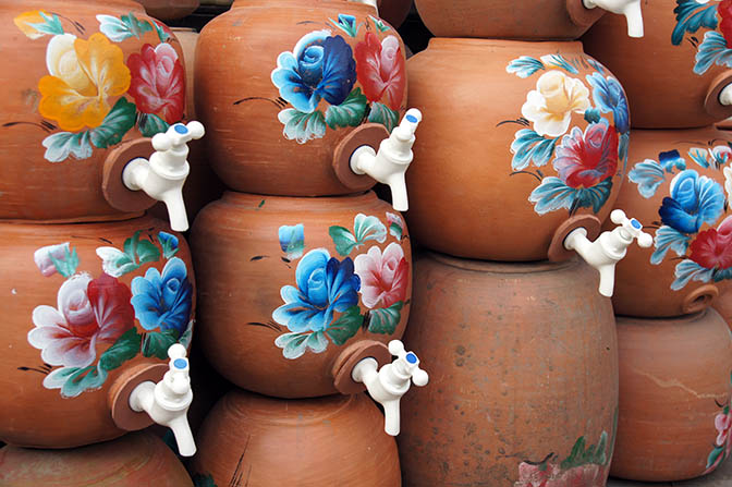 Decorated clay water jugs, Myitkyina 2016