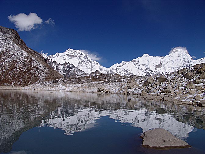 Reflection in Ngozumbo Tsho, the fifth lake of Gokyo, 2004