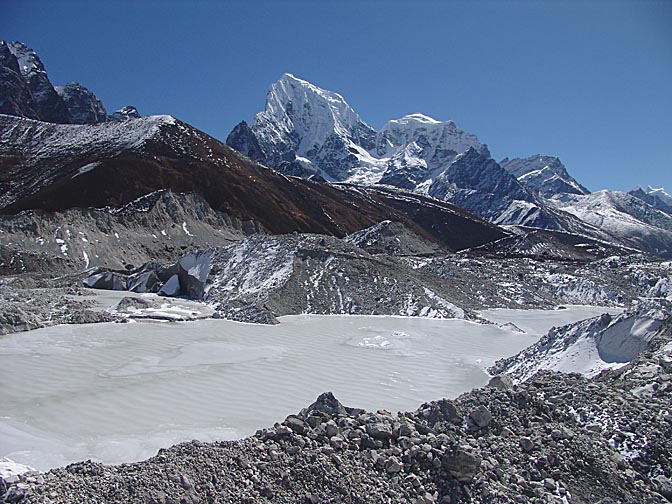 Frozen water in the Ngozumpa moraine, 2004