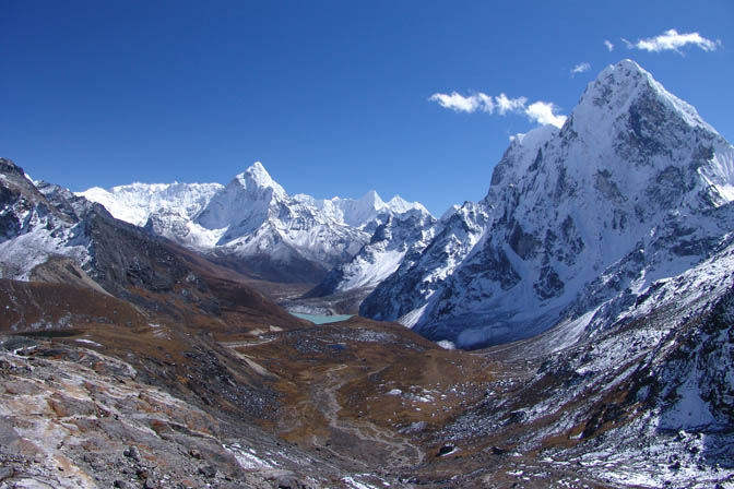 The scenery from Chola pass down to Dzongla, 2004