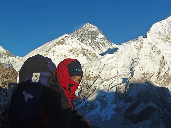 I, and the Everest in the background, from Kala Patthar, 2004