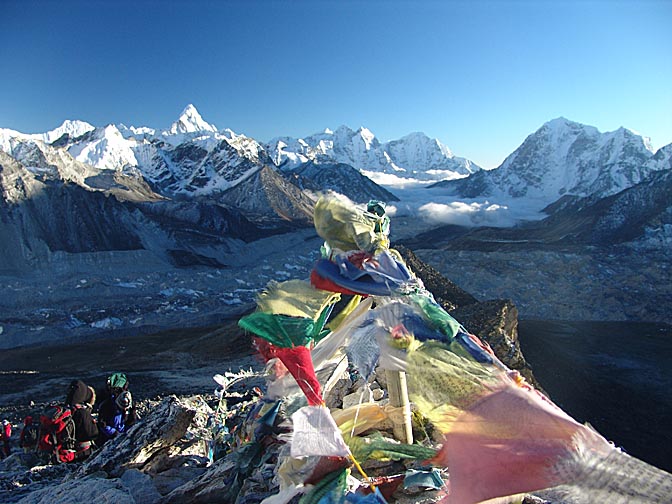 Fluttering prayer flags, in the view from Kala Patthar, 2004