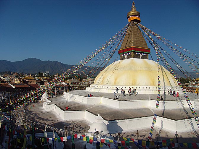 Sunset colors of the Bouddhanath Stupa, 2004