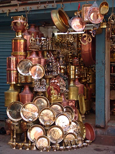 Copper ware, in the Ekha Pokhar market, 2004