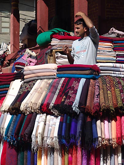 A huge scarf stand, in the Ekha Pokhar market, 2004