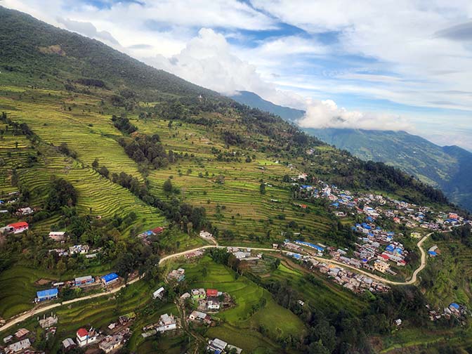 Helicopter flight over the villages on the way to Kathmandu, 2022