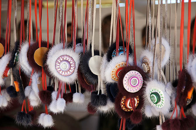 Altai handicraft on a stand along M52 highway to Mongolia, 2014