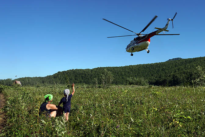 A helicopter takes off from the Nalychevo Valley, 2016