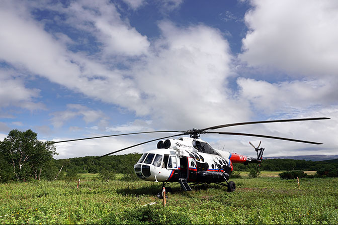 A helicopter near the Khodutka thermal hot springs, 2016