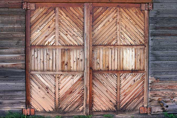A wooden door in Kozyrevsk village, 2016