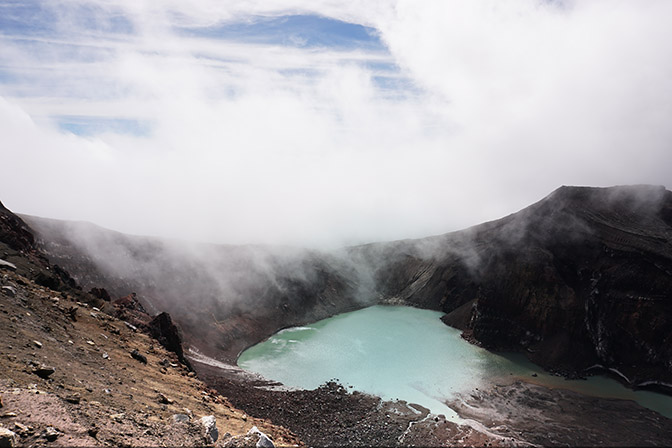 The blue lake inside the caldera of Gorely Volcano, 2016