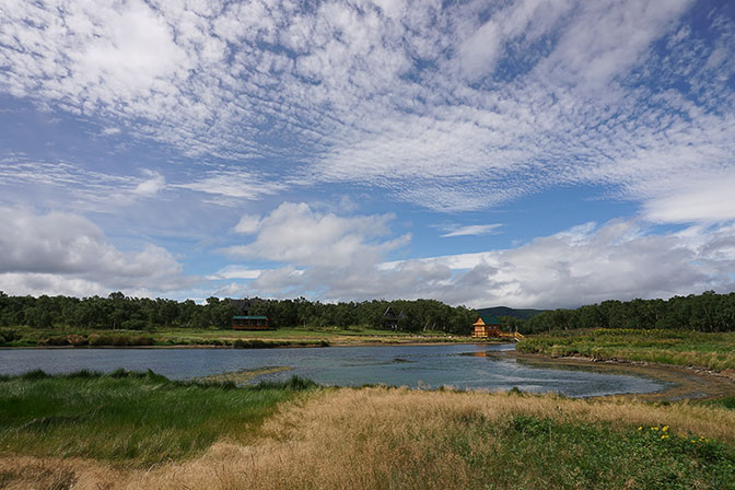 The thermal hot water of the Khodutka River and a wardrobe wooden hut, 2016