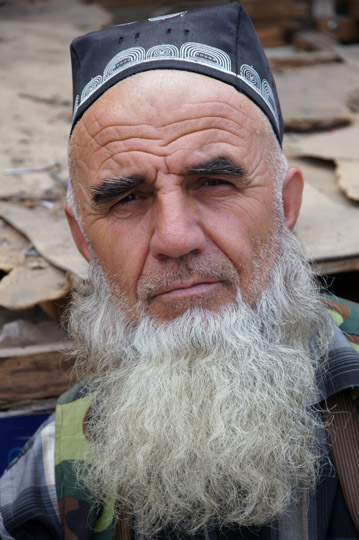 Tajik man wearing a traditional hat in the Shah Mansur Green Bazaar (market), Dushanbe 2013