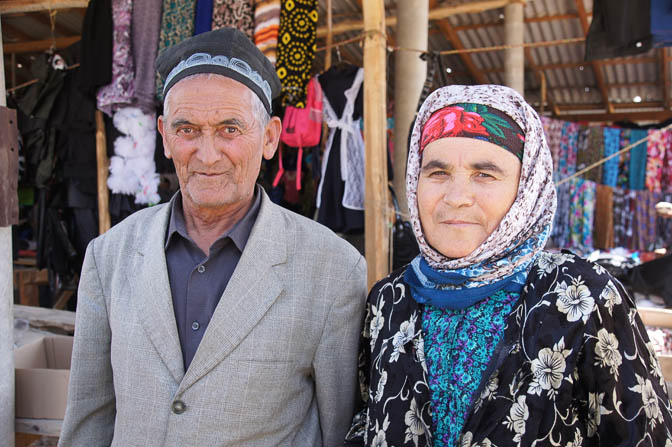 A couple of Tajik shopkeepers in the market, Khushikat 2013