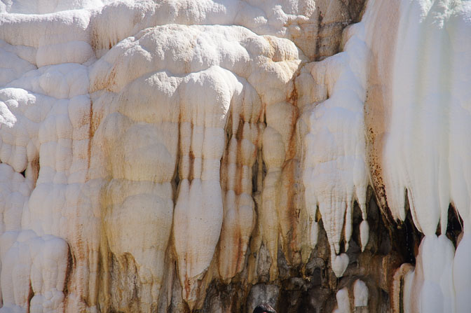 Chalky runs of travertine mound at the geothermal spring pools in Garm-chashma, Ishkashim Mountain Range 2013