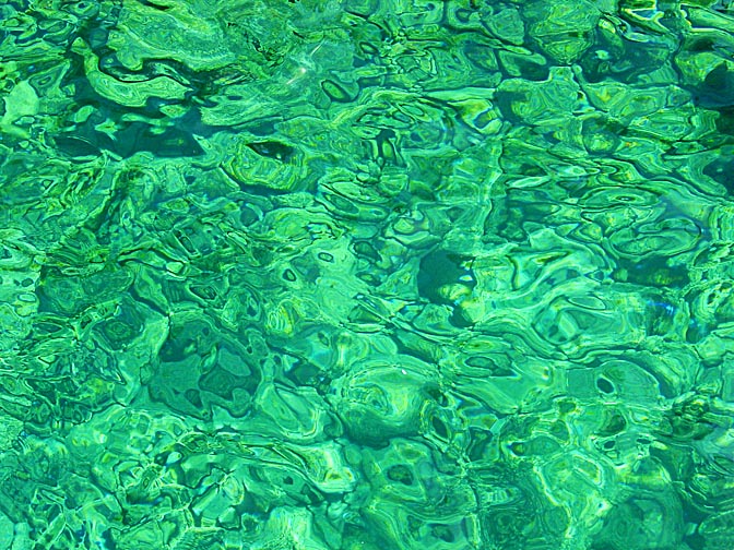 Shapes in shades of green, through the clear sea water close to Fethiye, Turkey 2001