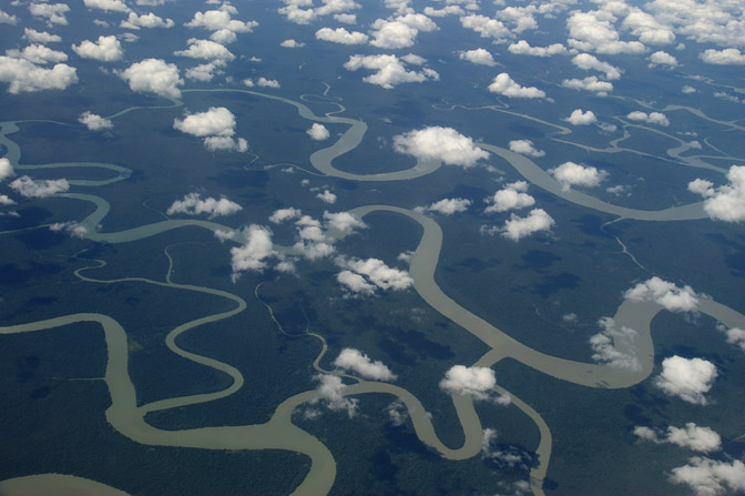 Aerial view of the rivers and forests, Papua New Guinea 2009