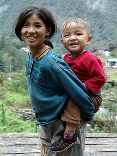 On the back in Surke, along the Khumbu Trail to the Everest, Nepal 2004