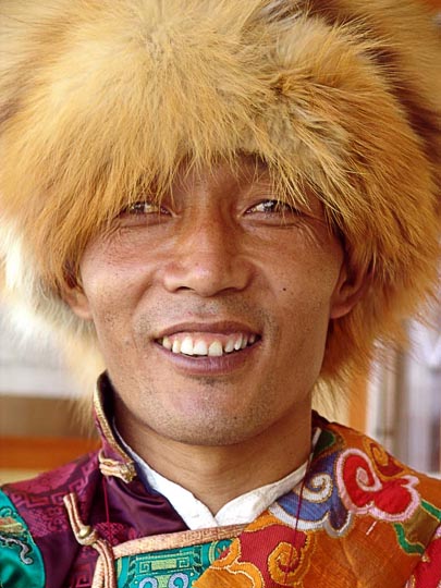 A Tibetan dancer at the Karmapa birthday ceremony, in Gyuto Monastery in Sidmbari, Dharamsala, India 2004