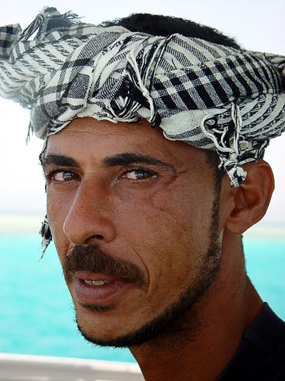 The skipper of a diving yacht, in the Red Sea near Sharm-el-Sheik, the Sinai Peninsula, Egypt 2003