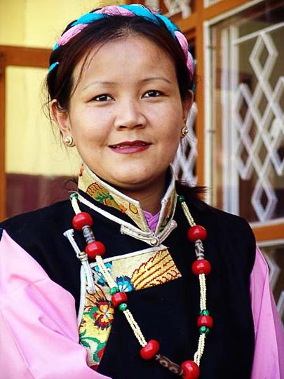 A Tibetan dancer at the Karmapa birthday ceremony, in Gyuto Monastery in Sidmbari, Dharamsala, India 2004