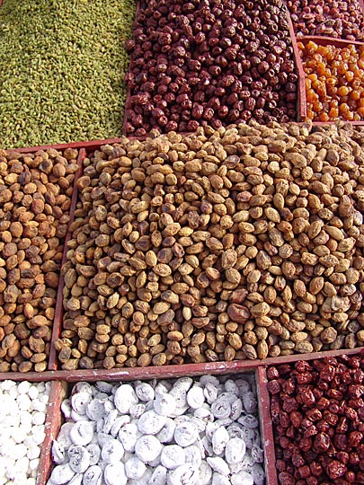 A dried fruit barrow in Lhasa, Tibet, China 2004