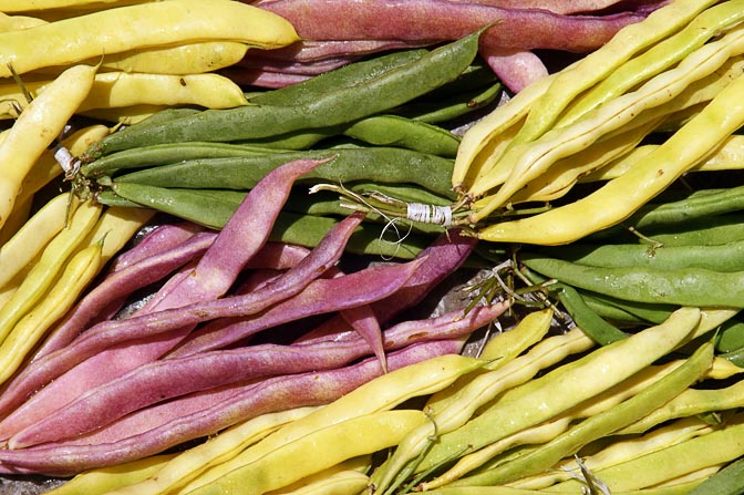 Colored bean pods (Fabaceae) in Goroka market, Papua New Guinea 2009