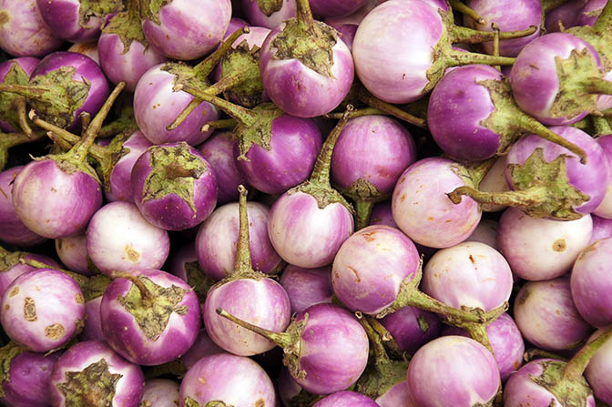 Small eggplants are being eaten raw in Myitkyina market, Myanmar 2016