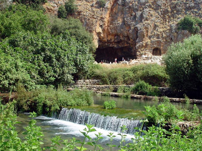 The Banias spring emerges at the site of the remains of a temple to the God Pan, at the foot of mount Hermon, the Golan Heights, Israel 2003