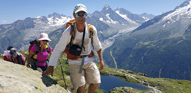 French Mountain Guide Pascal (and me behind him), ascending to Lac Blanc, France 2018 (Photographed by Meny Nachman)