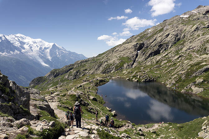 Mont Blanc summit in the background, accompanies the climb to Lac Blanc, France 2018